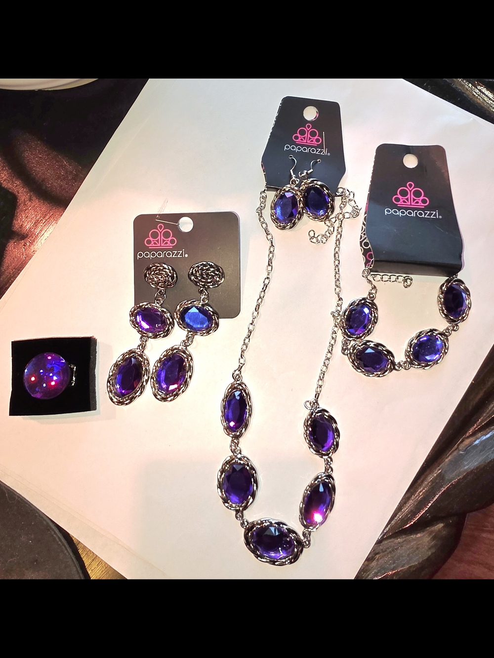paparazzi Silver-Tone Purple Oval Crystal Jewelry Set